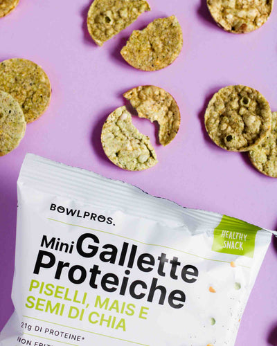 Le nostre nuove gallette proteiche ai piselli, mais e semi di chia sono il frutto di un'accurata selezione di materie prime.